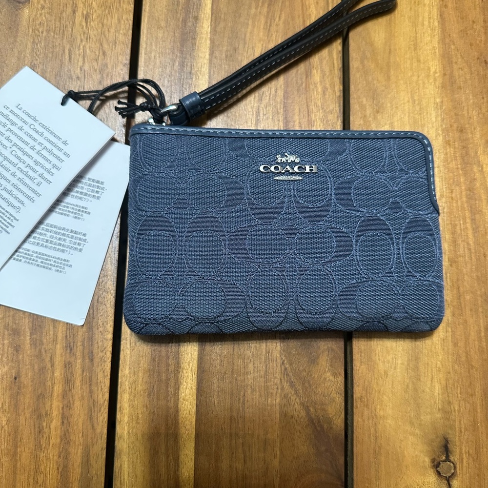 Coach Navy Signature Jacquard Wristlet